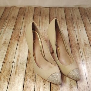 Glaze Beige Heels with Sparkling Toe